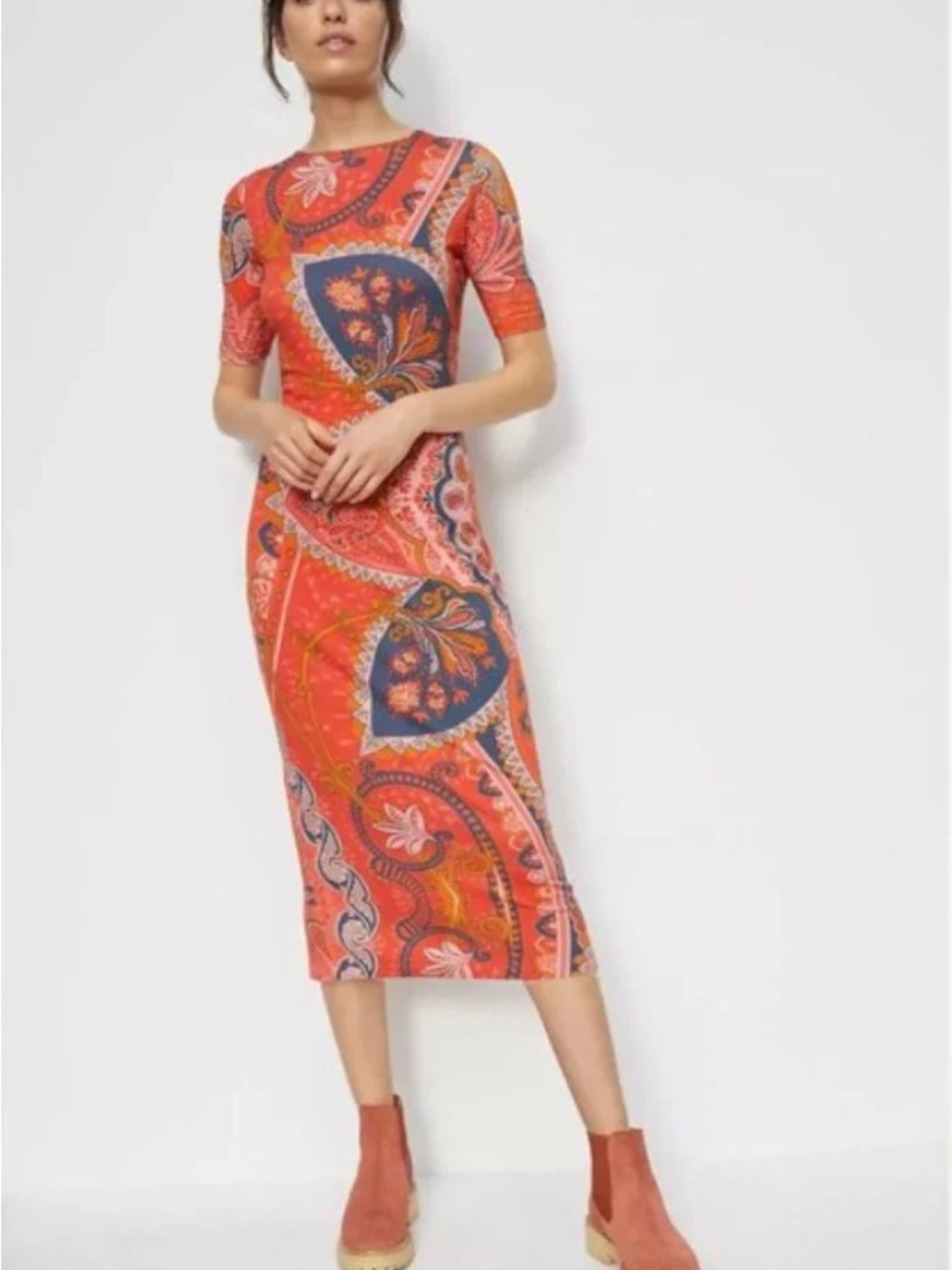 FARM Rio Coral Paisley Midi Dress With Lining